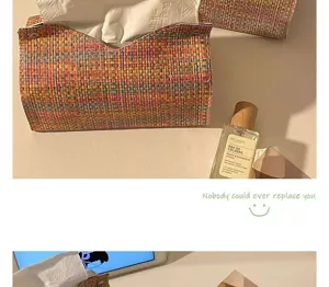 Woven tissue box holder stylish tweed desk napkin organizer for living room home decor
