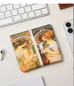 Vintage Art Nouveau women print spring pouch portable cable storage coin purse organizer