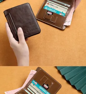 Men's vintage brown leather bifold wallet with multiple card slots and cash compartments.