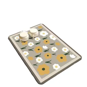 Tapis d'égouttage en diatomite pour cuisine absorbant set de table café motif floral
