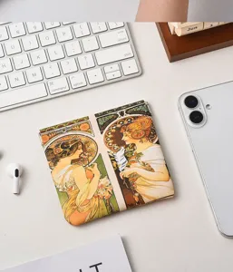 Retro art print flex frame coin purse, portable data cable storage bag and makeup lipstick pouch.