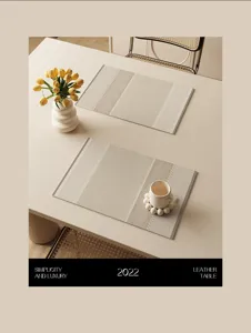 Leather placemat and coaster detail, waterproof and oil-proof Wabi-Sabi style table mat.