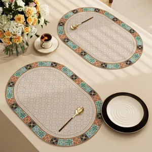 American style oval leather placemat, waterproof heat insulation table mat for dining room.