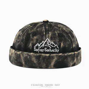 American Vintage Distressed Denim Docker Hat Unisex Street Hip Hop Solid Color Embroidered Rolled Cuff Watch Cap