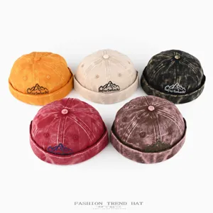 Vintage washed denim docker cap unbrimmed roll cap hip hop miki hat for men and women