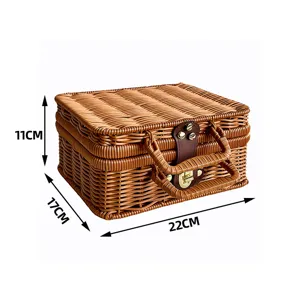 Vintage Woven Storage Basket Rattan Suitcase Portable Gift Box Small Wicker Organizer