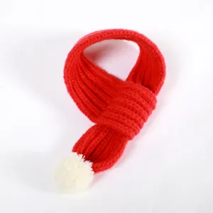 Cute pet knitted wool scarf with white pom-pom, warm winter neckwear for cats and small dogs.