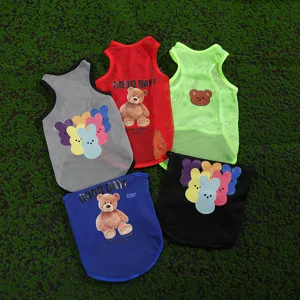 Atmungsaktive Mesh Haustierweste fuer Hunde Sommer duenne Kleidung mit niedlichen Baeren und Hasen