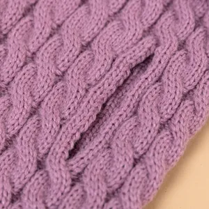 Paarse kabelgebreide huisdier trui detail, warme winterhonden kleding voor kleine katten pups.