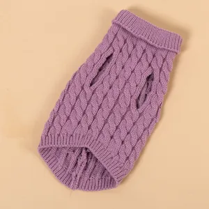 Paarse kabelgebreide huisdier trui voor kleine honden katten gezellige warme winterkleding