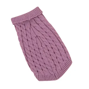 Gezellige paarse kabelgebreide huisdier trui voor honden en katten, warme herfst winter kleding.