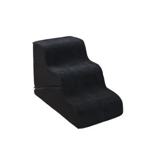Black 3-step pet stairs for small dogs and cats, durable foam climbing ladder for bed and couch.