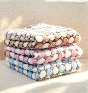 Soft flannel pet blanket with cute paw print design, warm dog and cat sleeping mat for winter.