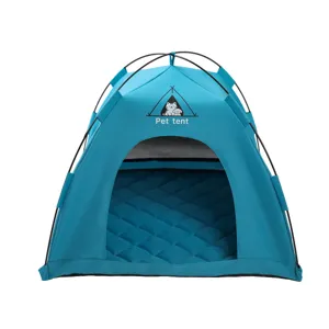 Tenda per animali domestici blu semi-chiusa cuccia per gatti cani lavabile traspirante