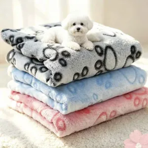 Flannel Pet Blanket Soft Warm Paw Print Dog Cat Sleep Mat Embossed Fleece Pet Bedding Blanket For Small Medium Large Pets