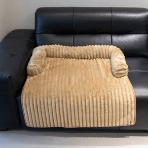 Warm pet corduroy sofa mat, thick plush dog bed and cat cushion for cozy home comfort.