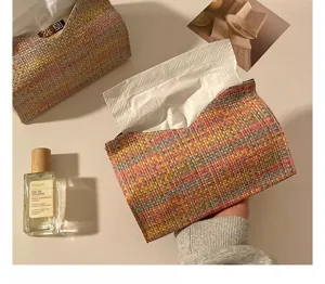 Woven tissue holder colorful paper storage bag desktop home decor living room stylish organizer