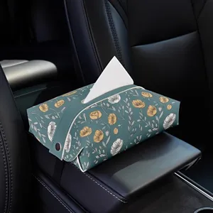 Car tissue box floral leather PU armrest holder interior organizer elegant stylish accessory storage