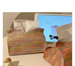 Woven tissue box cover, creative luxury desktop storage organizer for living room home use.