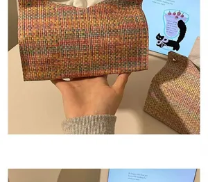 Colorful woven tissue box cover holder for home living room desktop storage, stylish fabric design.