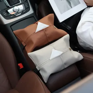 Detailed view of the sleek PU leather car tissue holder, premium interior accessory in two colors.