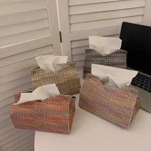 Woven tissue box decorative desktop storage container holder for home living room daily use.