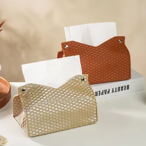 Modern Minimalist PU Leather Tissue Box Plaid Napkin Holder Waterproof Desktop Storage Organizer For Home Living Room Car