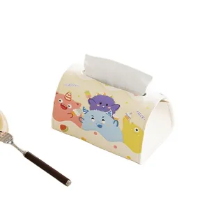 Leather tissue box cute dopamine cartoon monster desktop car multi-function paper storage container