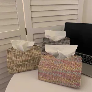 Woven tweed tissue box holder stylish desktop storage container for home living room decor
