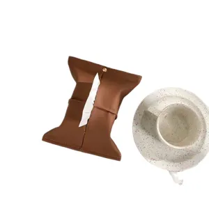 Brown leather car tissue holder napkin dispenser for auto interior home office decor box holder.