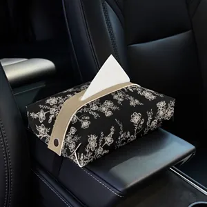 PU Leather Car Tissue Box Holder Armrest Tissue Container Creative Floral Tissue Dispenser Car Interior Accessories