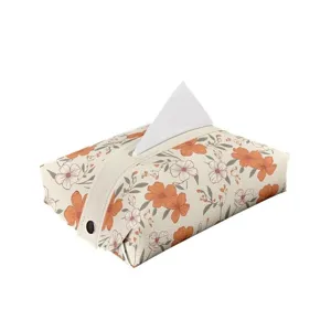 Leather floral car tissue box decorative vintage PU rectangular napkin holder container