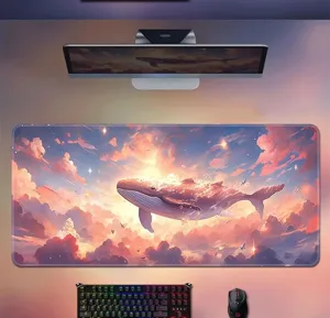 Grande tappetino mouse da gioco con design estetico balena tramonto nuvole per scrivania.