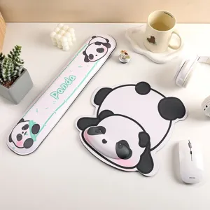 Cute panda wrist rest mouse pad set with 3D memory foam support for office laptop typing.