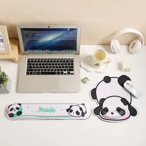 Cute panda wrist rest mouse pad set with 3D memory foam for comfortable office keyboard support.