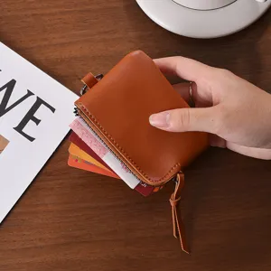 Mini leather coin purse portable zipper card holder for women compact daily wallet