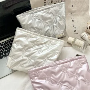 Koreanischer PU gesteppter Schleife Kosmetiktasche tragbare Make-up Tasche Kulturbeutel