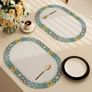 American oval leather placemat heat-resistant waterproof oil-proof washable table mat for dining