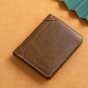 Men's PU Leather Short Bifold Wallet Business Casual Solid Color Coin Purse Card Holder