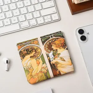 Retro Art Nouveau style spring clip coin purse portable data cable storage bag cosmetic pouch