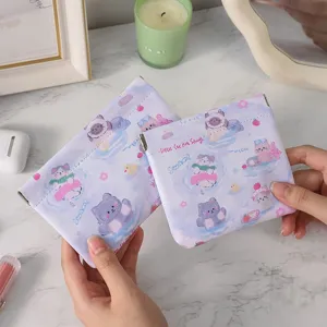 Cute mini cat print spring coin purse portable compact cosmetic lipstick storage pouch bag