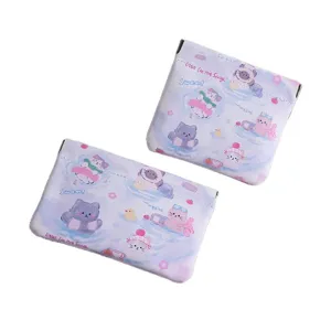 Cute mini spring coin purse for women portable cartoon cat print compact change pouch wallet