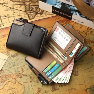 Men's short genuine leather wallet multi-function card holder coin pocket vintage style