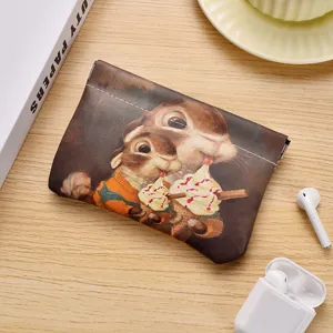 Mini squeeze coin purse and lipstick makeup storage bag with vintage animal print.