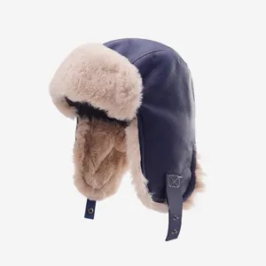 Winter warm faux leather trapper hat men women thick plush windproof earflap bomber cap