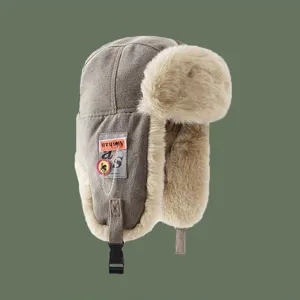 Warme Winter-Trapper-Mütze mit dickem Plüsch, stylische winddichte graue Fliegermütze.
