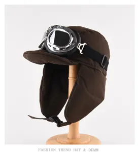 Cappello da aviatore marrone invernale con occhiali antivento rimovibili per freddo uomo donna