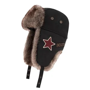Winter warme Bombermuetze mit Ohrenklappen, winddichte Retro Pilotenmuetze fuer draussen.
