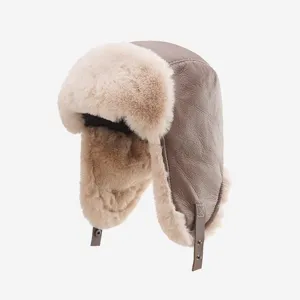 Winter Warm Faux Leather Bomber Hat Thickened Plush Earflap Trapper Hat Windproof Ski Cap For Men And Women