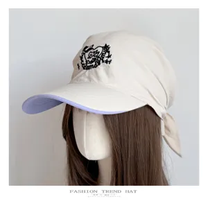 Stylish embroidered wide brim headscarf baseball cap for women, sun protection sun hat.